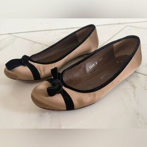 Pedro Garcia Women’s Ballet Flats mocha satin black velvet bow euro 39.5 US 8.5